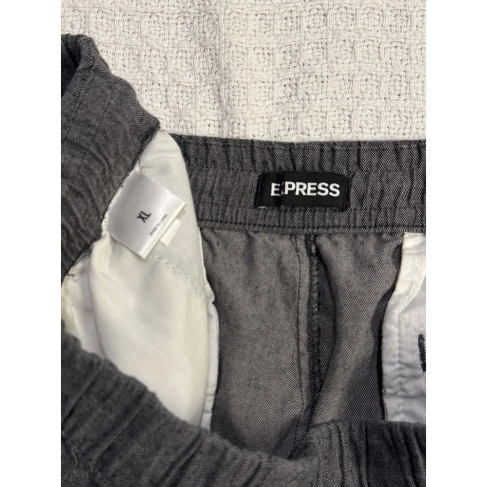 Express Men's Gray Chambray Drawstring Elastic‎ Waist Shorts Size XL
